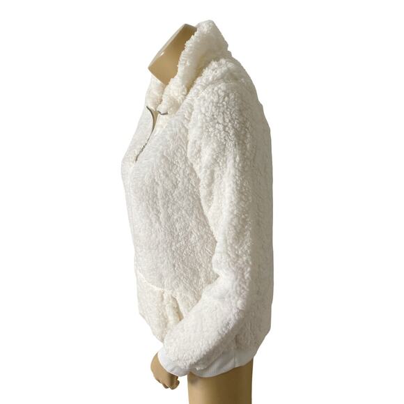 DEREK HEART Womens Size Junior Large Off White Plush Fleece Half Zip Jacket - Picture 2 of 7
